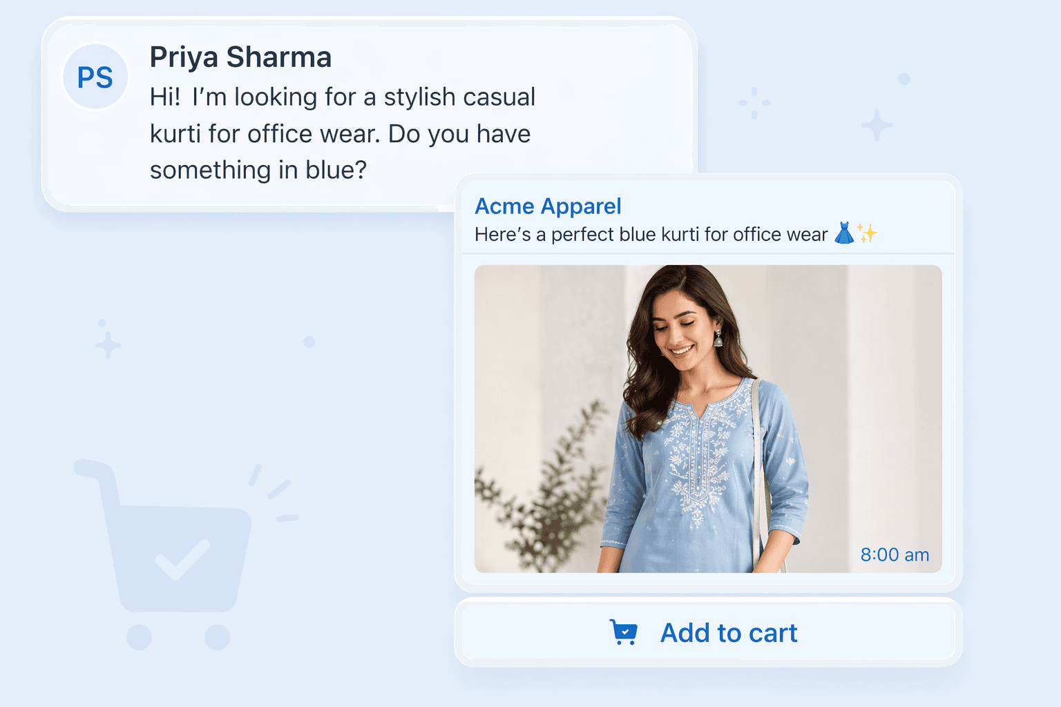 WhatsApp commerce order booking UI screenshot