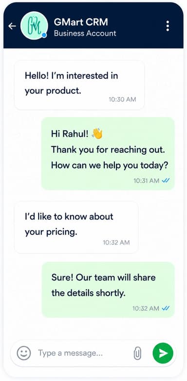 GMart CRM WhatsApp mobile conversation